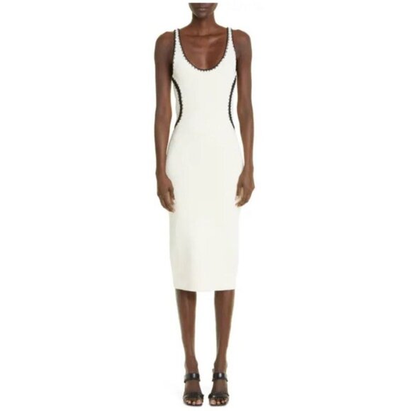 New St. John Collection Cream Black Crochet Tank Bodycon Dress Size Small - Picture 1 of 16